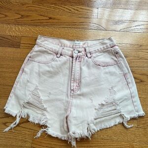 Idem Ditto Pink Distressed Jean Shorts with Frayed Hem Size M High Waist Y2K